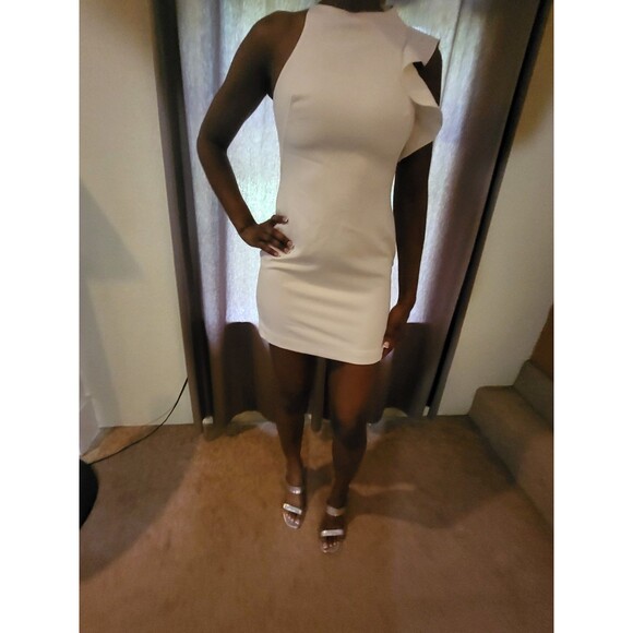 Black Halo  Pabla Dress Size 6 White One Shoulder Pink Sheath Cocktail - Picture 5 of 6